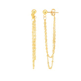 14K Yellow Gold Multi Stranded Cable Chain Front And Back Style Drop Earrings fine designer jewelry for men and women